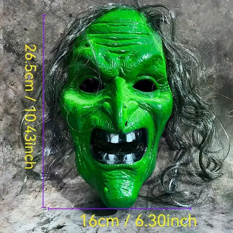 Plastic Old Mask With Hat Gray Hair Horror Prop For Halloween Cosplay Haunted House Parties Qme