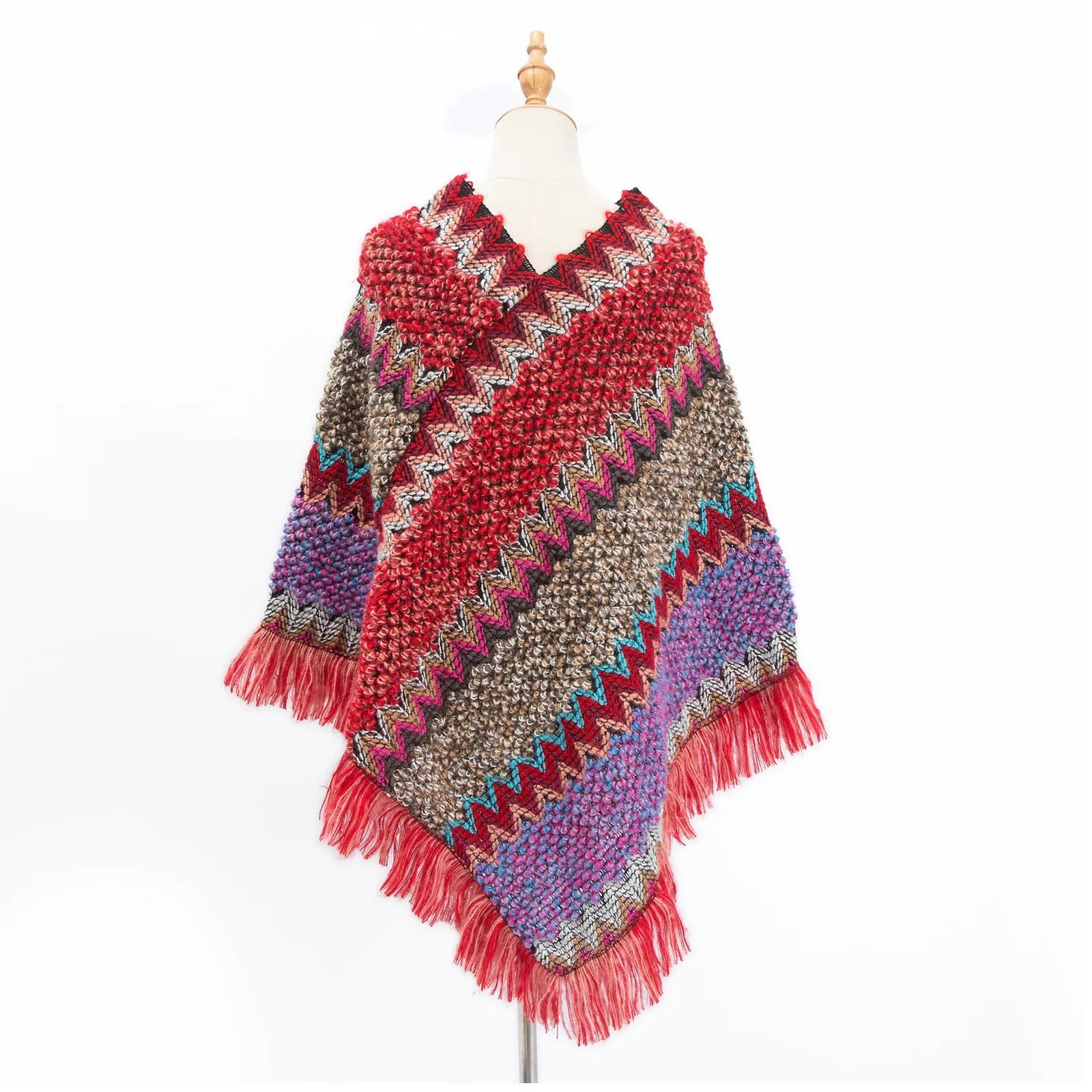 Women Ethnic Style Knitted Cardigan Cape Poncho Wrap Retro Tassel Shawl Stole Cloak Travel Warm Shawls And Wraps Pashmina Qme