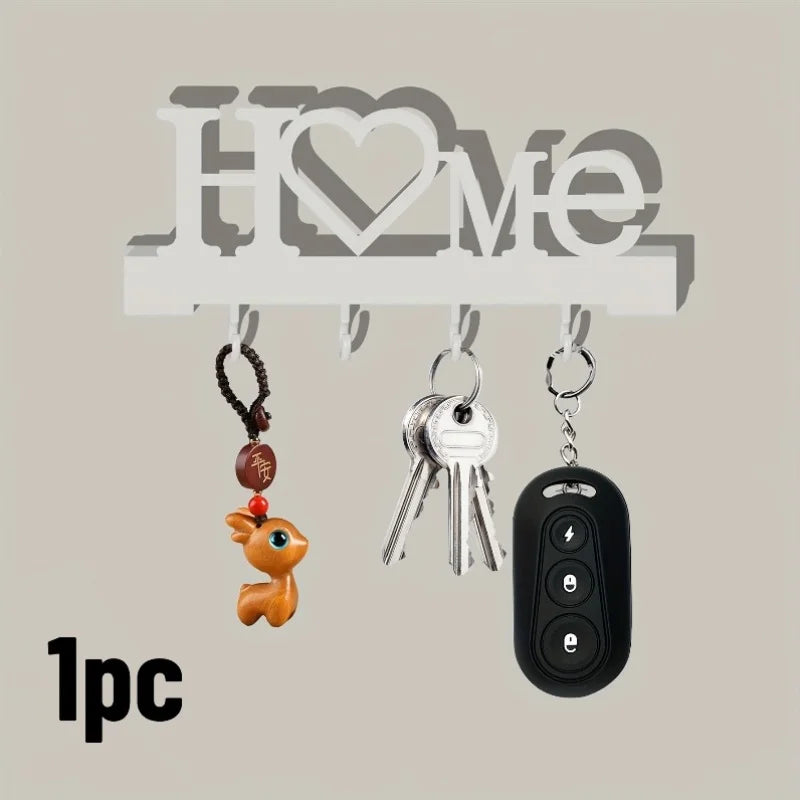 1pc Home Love Shaped Keychain Wall-Mounted Entry Organizer with Hooks, No Drilling Required, Suitable for Living Room Home Decor Qme