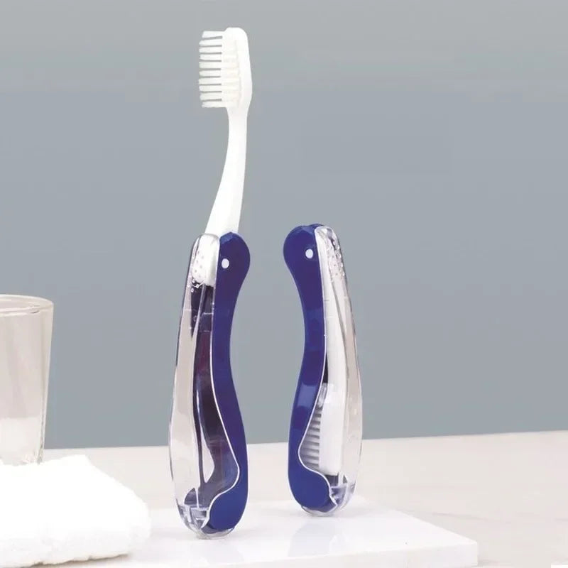 Hygiene Oral Portable Disposable Foldable Travel Camping Toothbrush Hiking Tooth Brush Tooth Cleaning Tools Qme 2pcs-Dark Blue