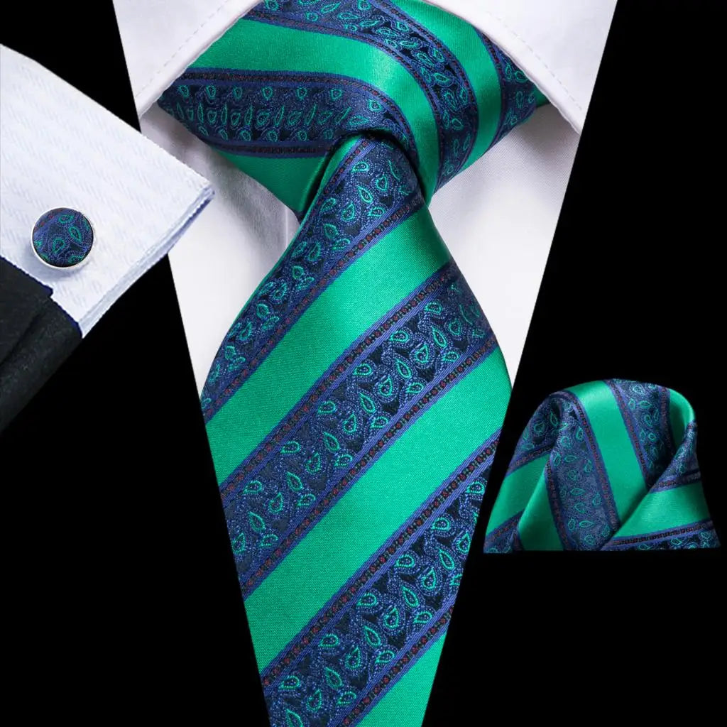 Dark Green Paisley Plaid Tie Men Groom Wedding Sage Mint Necktie Qme SN-3131