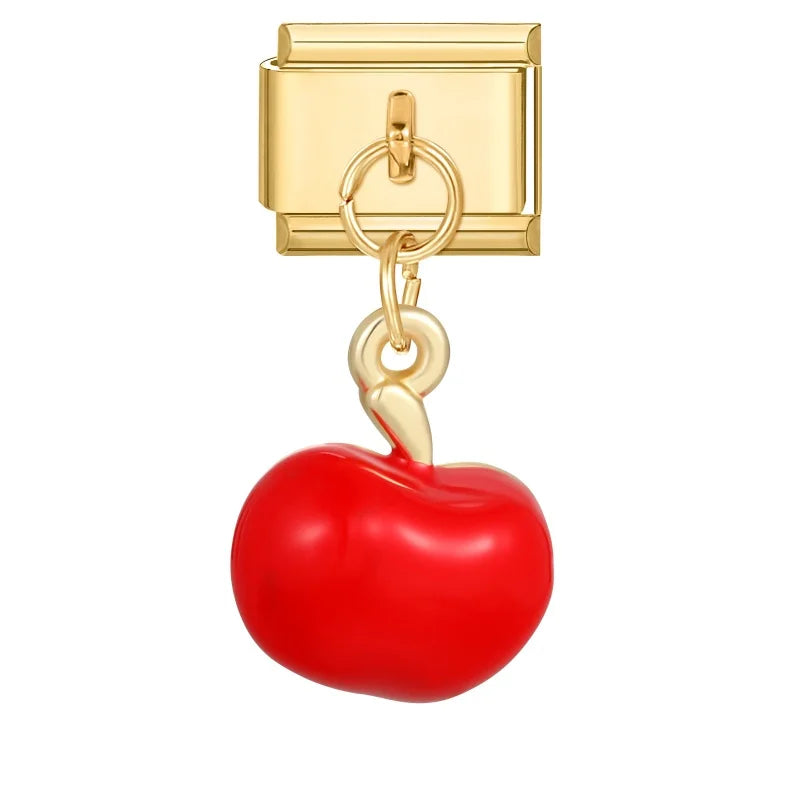 New Lotus Root Slices Stars Apple Gold Color Pendant Italian Charm Links Fit 9mm Stainless Steel Bracelet Women DIY Making Gifts Qme Style 15.