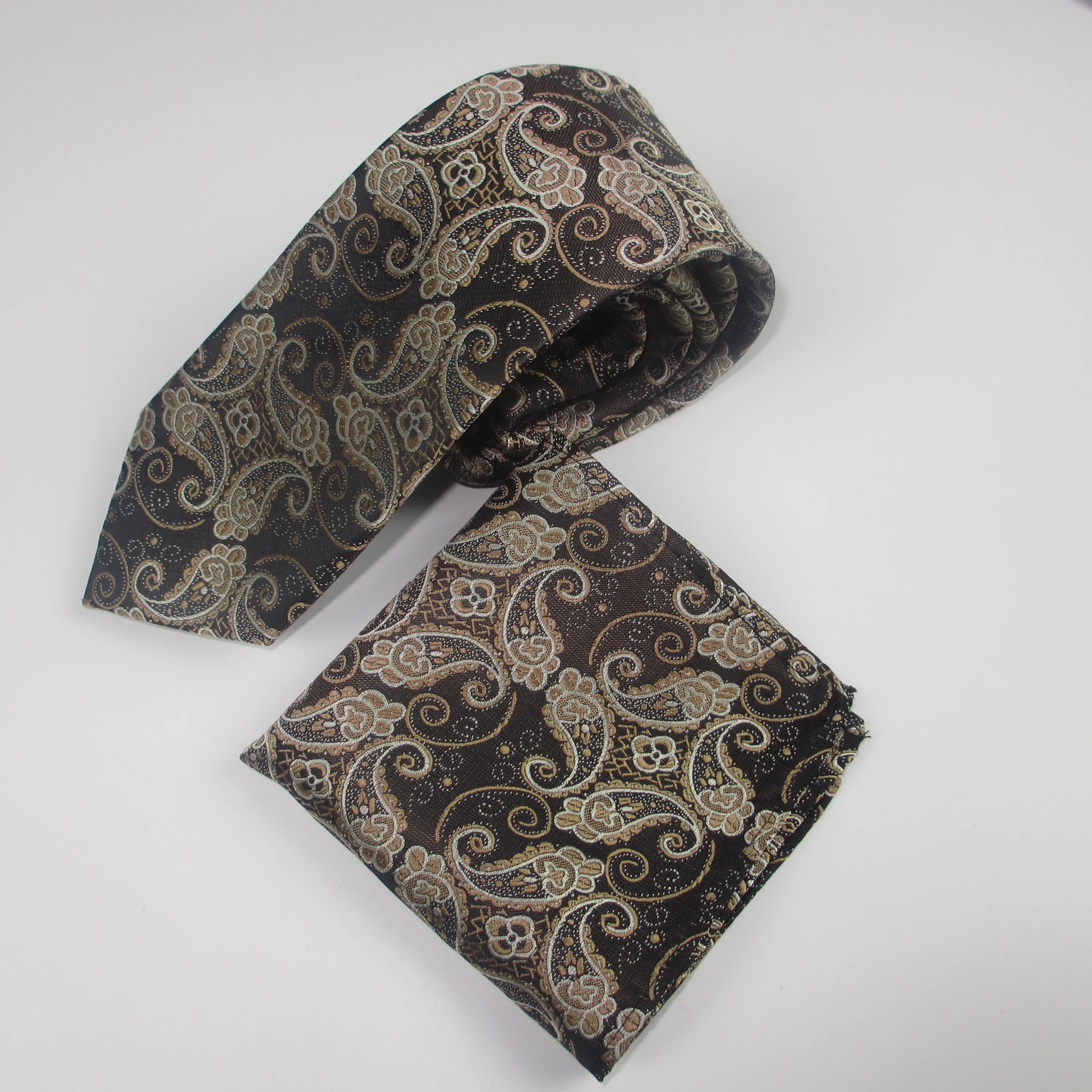 Men's Tie Pocket Square Paisley Flower Dots Hankerchief Narrow Thin Qme YELLOW
