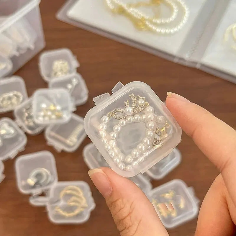 Mini Plastic Jewelry Storage Box Square Transparent Flip Portable Pill Container Jewelry Holder Packaging Earrings Display Case Qme