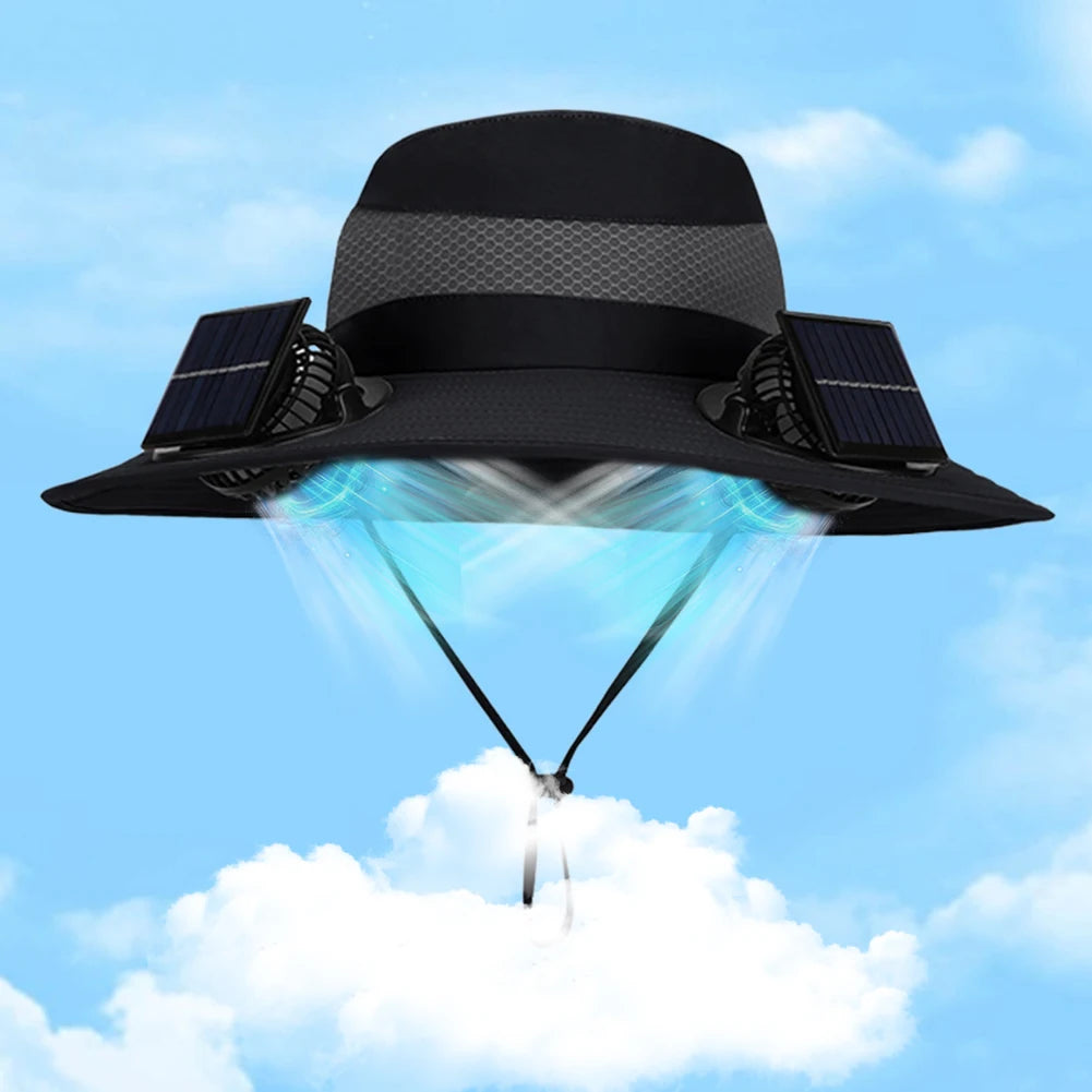 For Outdoor Camping Fishing Hiking Sunscreen Fisherman Hat Solar Fan Cap Portable Solar Charging Cap with Fan Suitable Qme