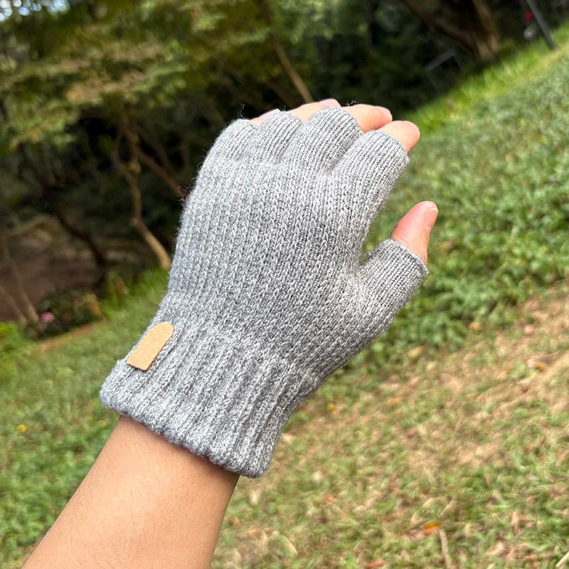 Black Winter Thick Elastic Knitted Gloves Warm Writting Office Cycling Fingerless Glove for Men Women Touchscreen Work Gloves Qme