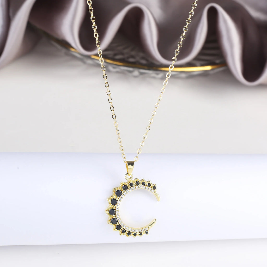 Creative Bling Cubic Zirconia C Shape Adjustable Pendant Necklace Fine Wedding New Year Jewelry Accessories Gift Wholesale Qme Black 50cm