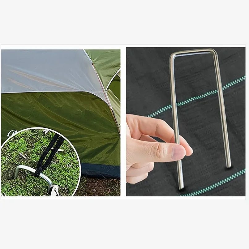 The U-shaped garden stake is very suitable for securing weed fabric, landscape nets and camping tents. Qme