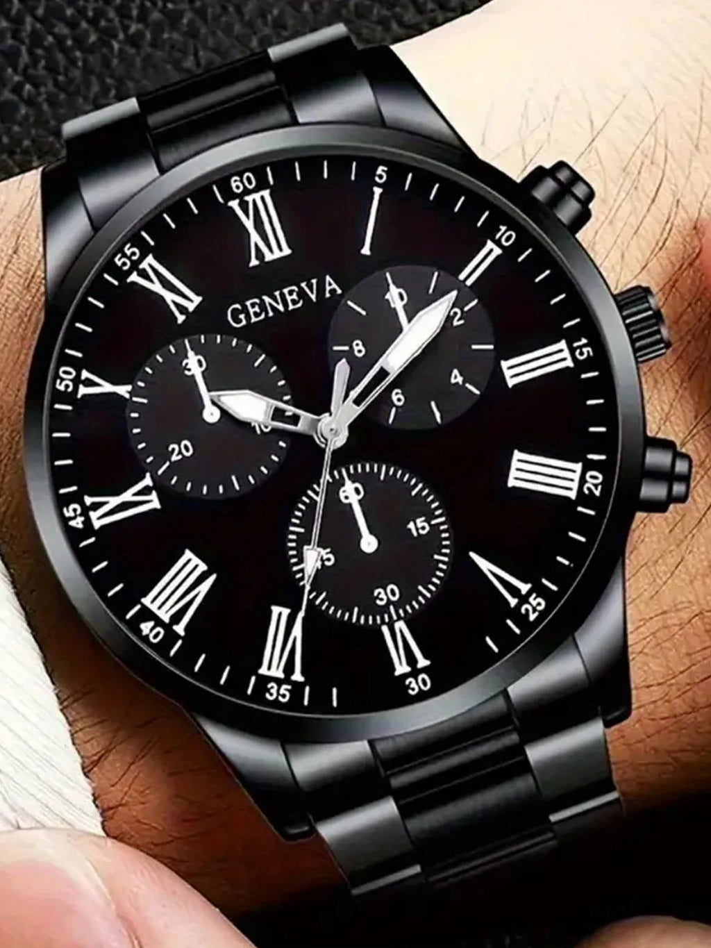 2pcs Fashionable Men's Steel Band Watch Geneva Casual Business Quartz Watch Stylish Timepiece Qme