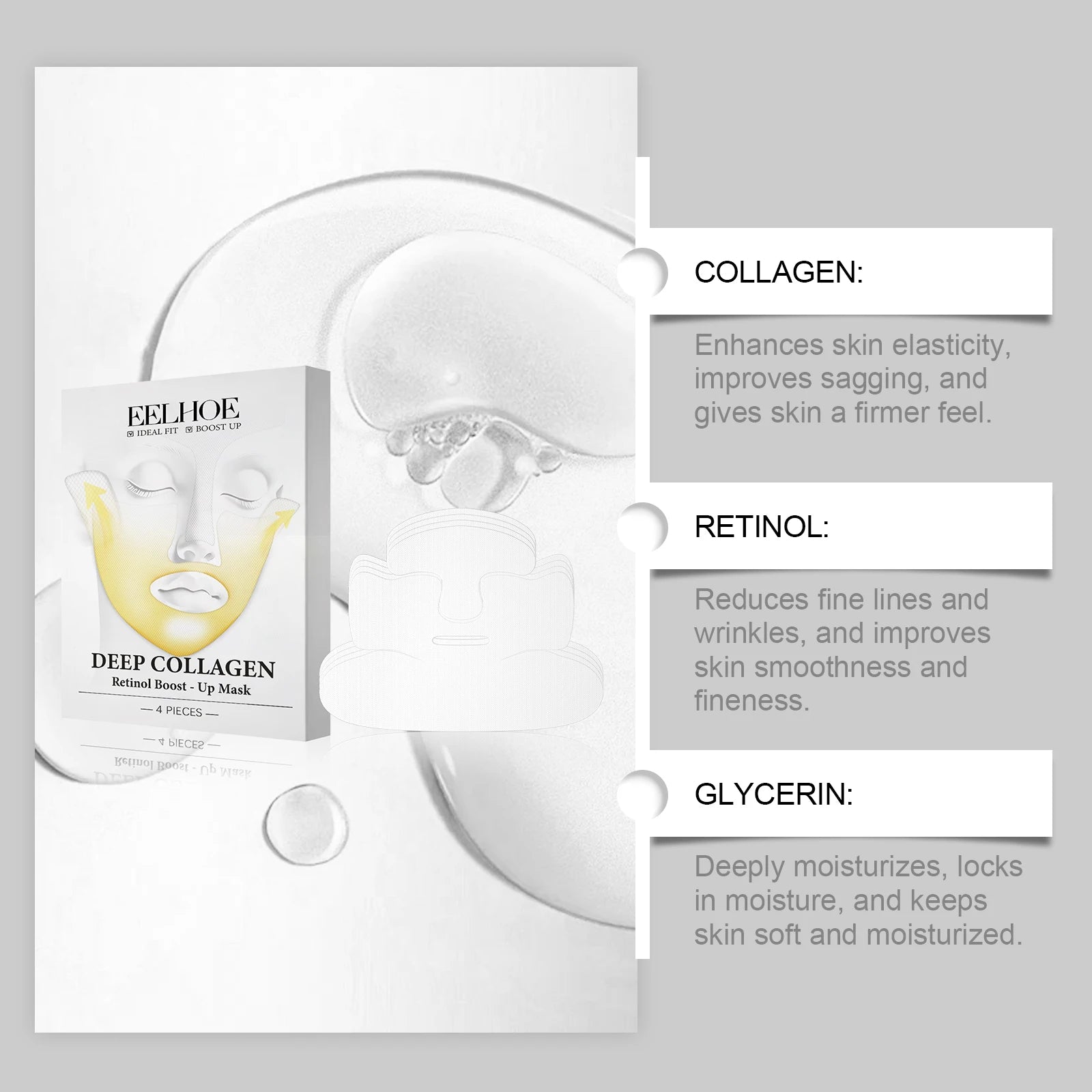 Deep Collagen Retinol Firming Mask Lifting Tightening Facial Skin Lighten Fine Lines Smooth Natural Hydrating Translucent Mask Qme