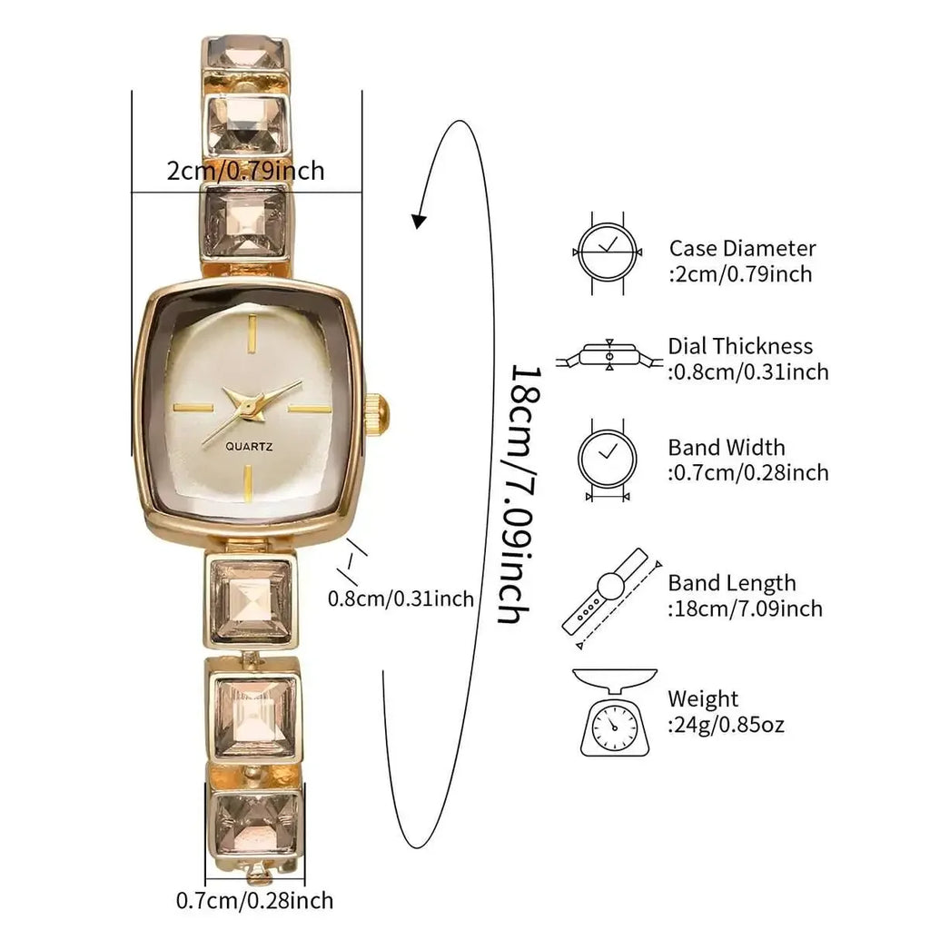 Moda praça feminina relógio de quartzo luxo strass pulseira relógio de pulso para senhoras reloj mujer Qme