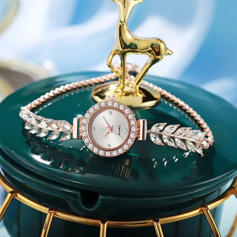 20261/4PCS Elegant Women's Wristwatch Set Fashion Rhinestone Bracelet Band Ladies Quartz Watches Reloj Mujer（Without Box） Qme