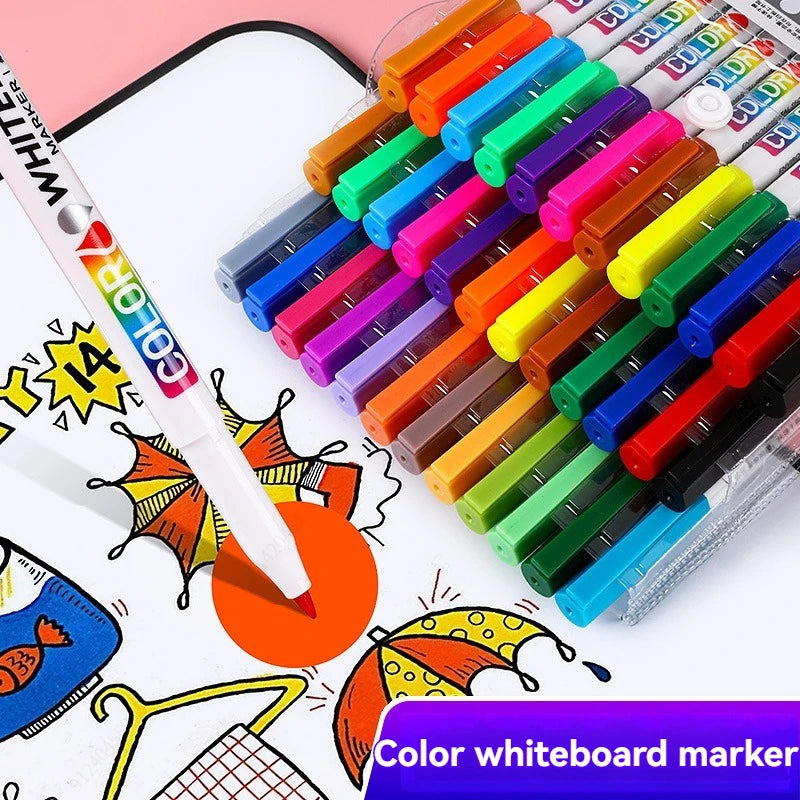 12/24Colors Dry Erase Markers Whiteboard Marker Pen Office School White Board Stationery Fine Tip Colored Pens Qme