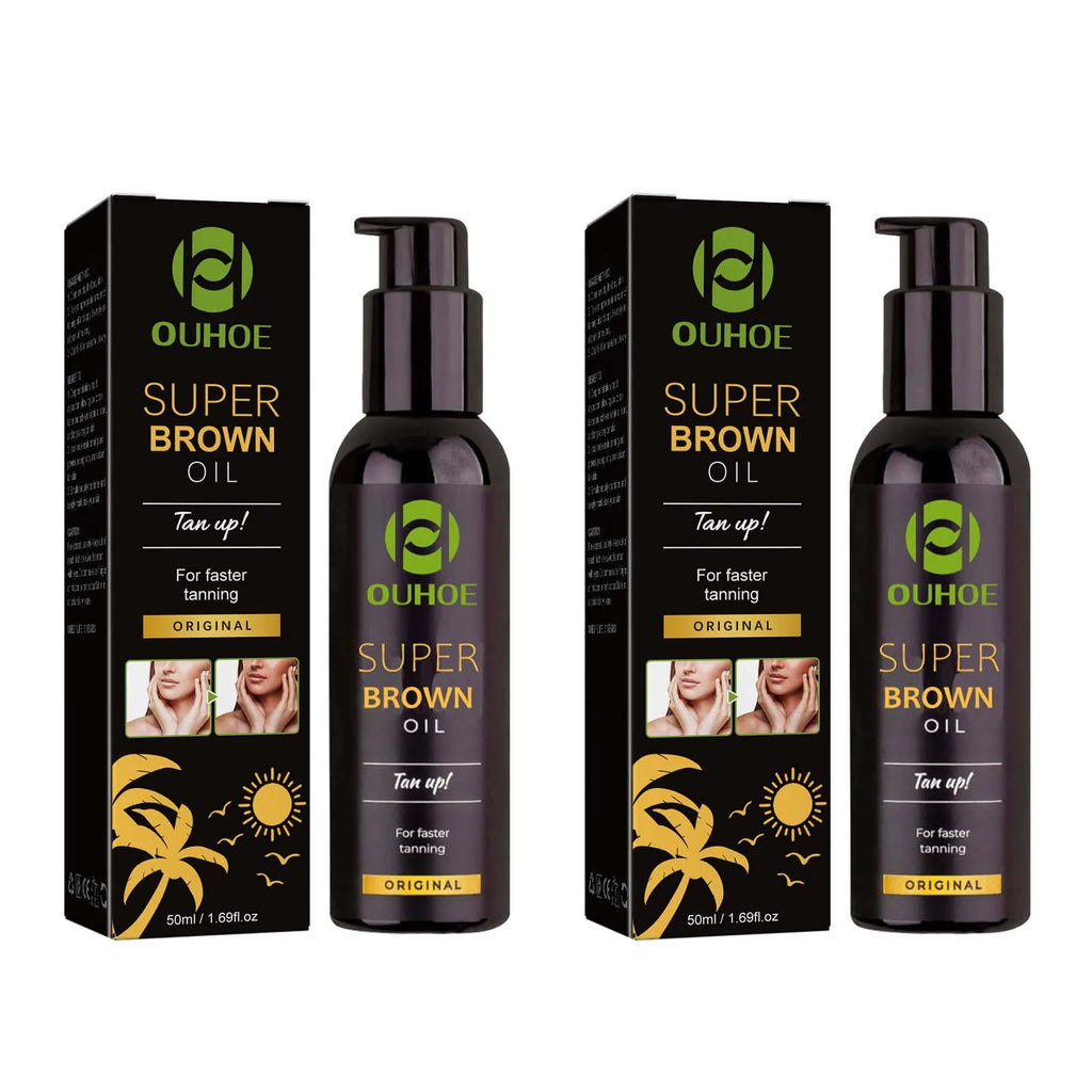 Brown Tanning Oil Sunless Self Tanning Body Bronzer Nourishing Summer Beach Solarium Powerful Natural Tanning Boosting Oil Qme 2 x 50ml Boxed