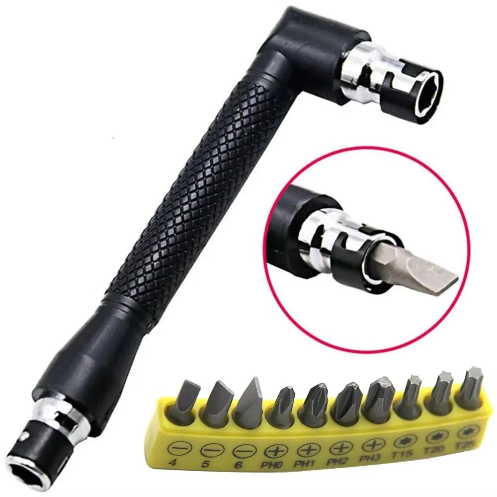 L-shaped 1/4 Hexagonal Screwdriver Bit 90 Degree Double Head Handle Black 6.35 Wrench 10pc Yellow Tape Screwdriver Bit Tool Set Qme