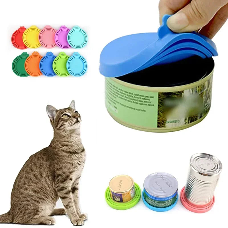 2pcs/set Reusable Pet Food Can Cover and Spoon Portable Dogs Cat Storage Tin Cap Lid Seal Cover Health Pet Supplies Pet Lids Can Qme