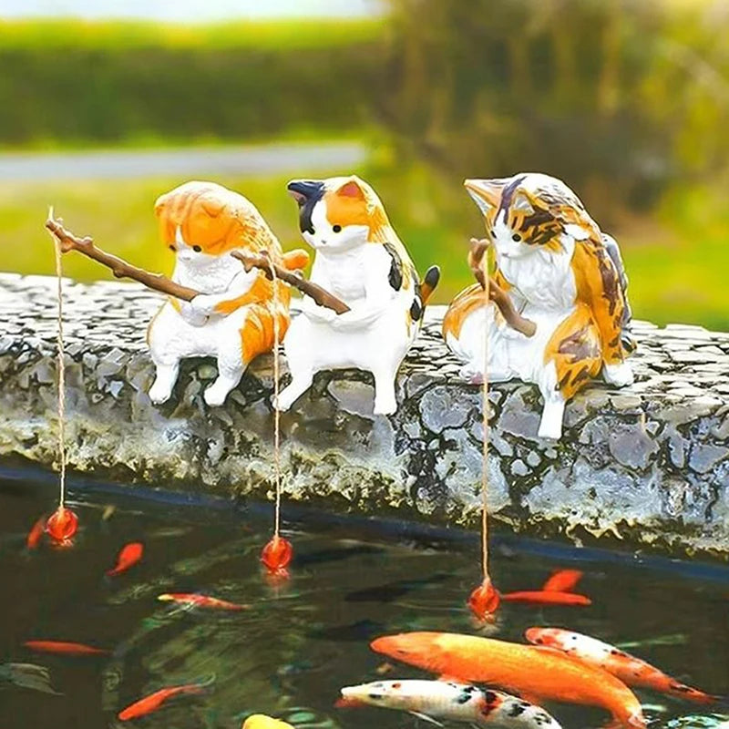 1Pc Creative Fishing Cat Fish Tank Hanging Ornament Mini Micro-Landscape Decor for Office Home Aquarium Fishing Fun. Qme