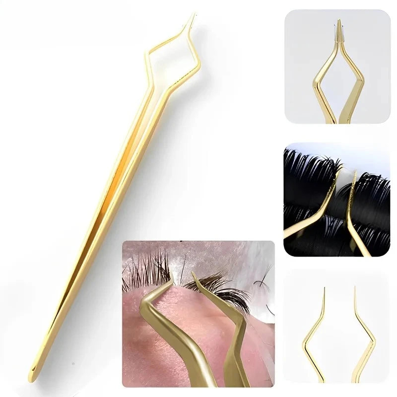 Lash Extension Tweezers Anti Slip Stainless Steel Curved Tip Straight Qme