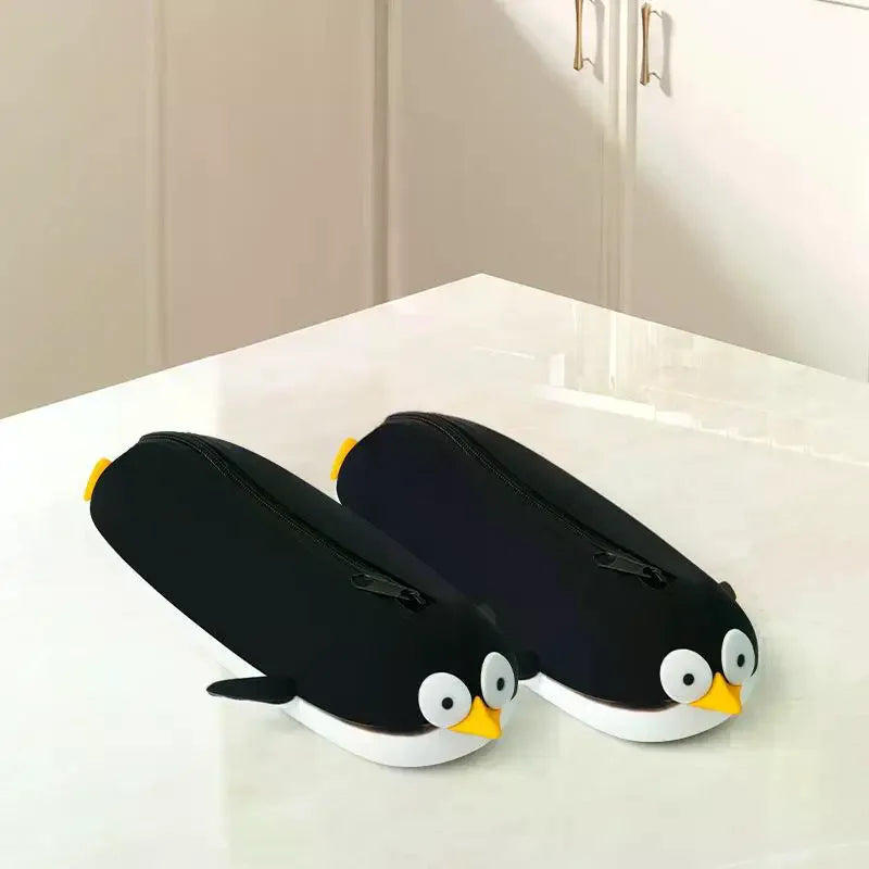 Cute Penguin Shaped Silicone Pencil Case Large Capacity Waterproof Qme