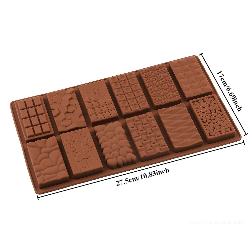 12-Cavity 3D Silicone Chocolate Bar Mold Essential Bakeware Baking Qme A