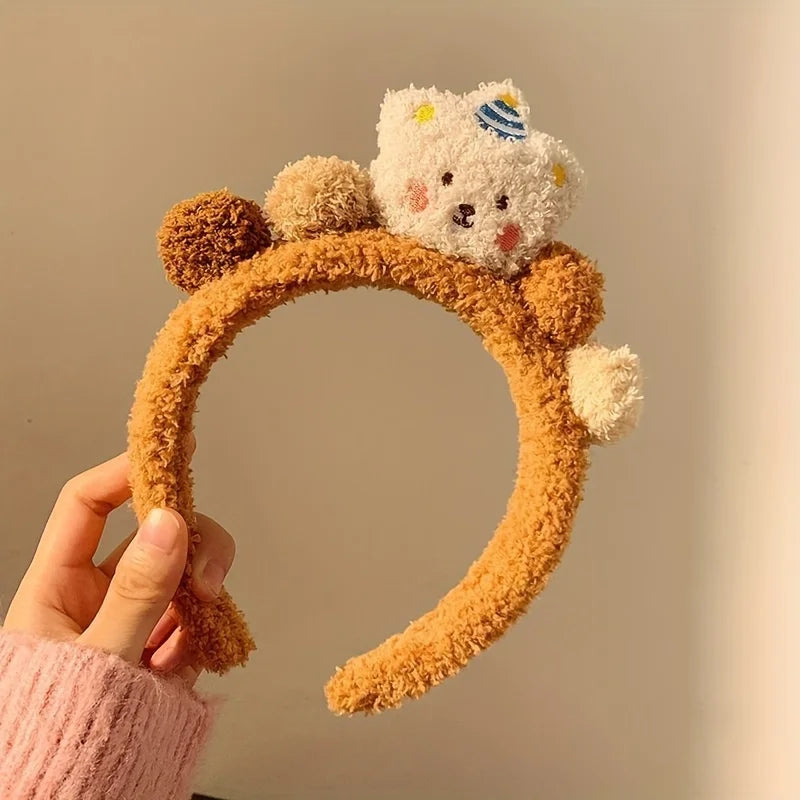 Cute Bear Plush Headband, Fluffy Cartoon Hairband For Washing Face, Makeup, Shower, Women Girls Qme Coffee 1pc