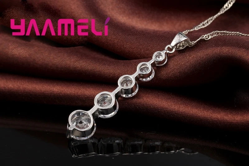 Long Drop Earrings Pendants Necklaces Set For Wedding Jewelry Women 925 Sterling Silver Color Crystal Wedding Jewellery Sets Qme