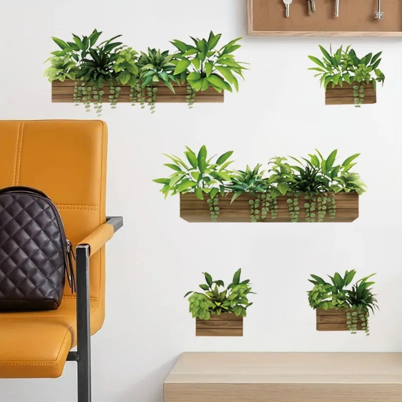 Removable 3D Potted Plant Shelf Wall Stickers Self-adhesive Vinyl Qme