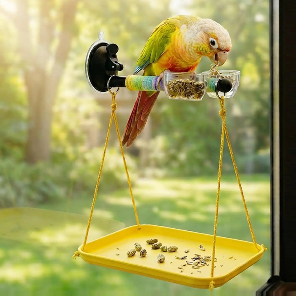 Bird Window Perch Suction Cup Interactive Toy Bird Window And Shower Perch Toy for Parakeet Cockatiel Conure Parrot Lovebirds Qme