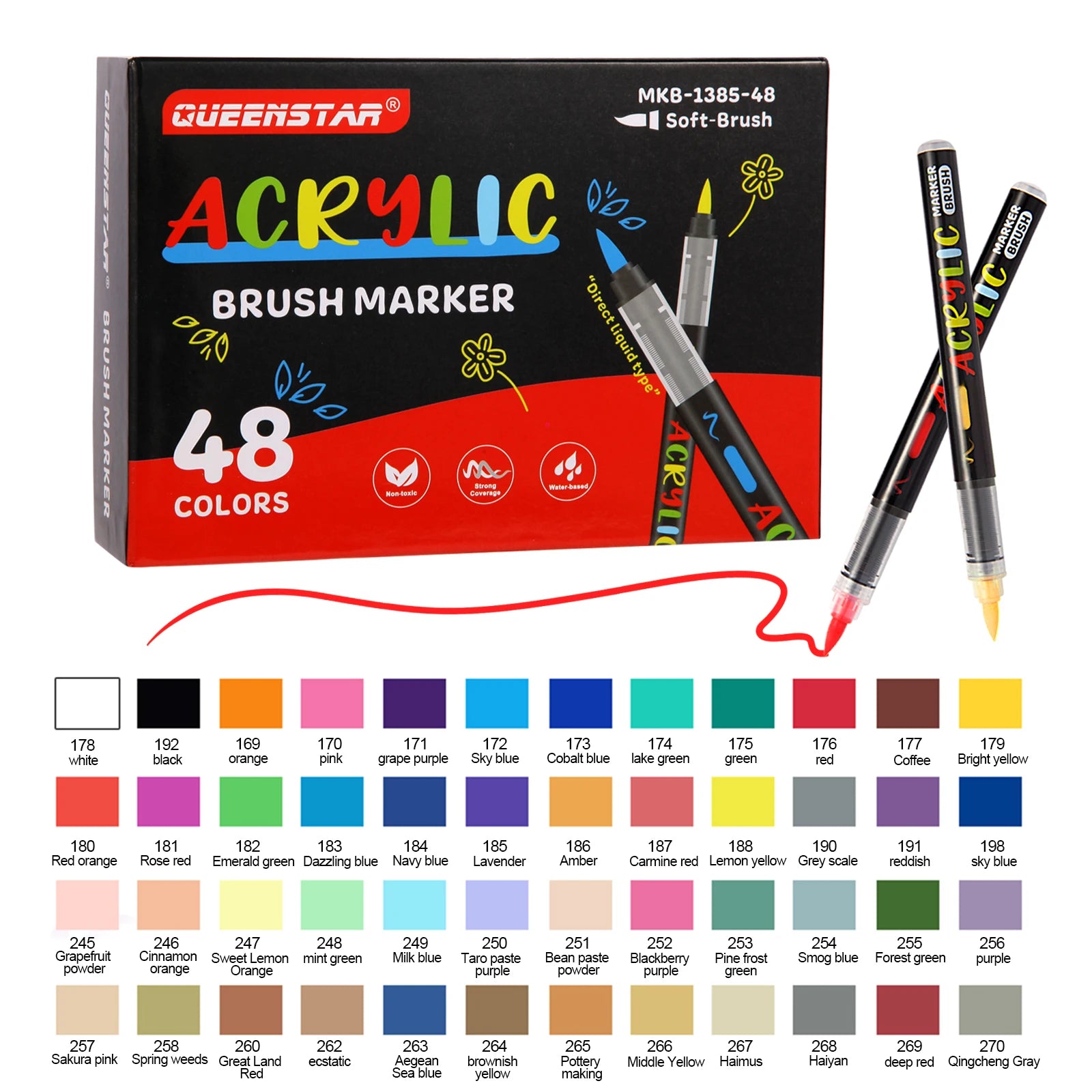 12/24/36/48 Colors Brush Tip Acrylic Paint Markers Non-toxic Quick Dry Art Pen for Fabric Wood Canvas Glass Rock DIY Craft Qme 48 colors
