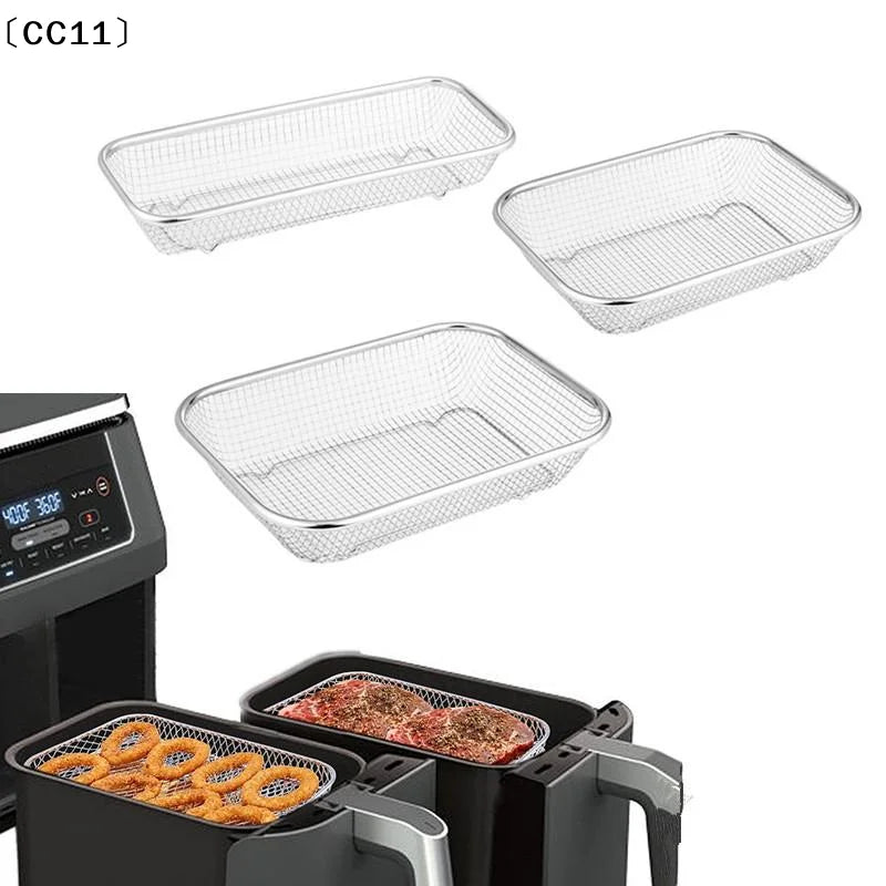 Square Thick Air Fryer Basket Oven Stainless Steel Grill Non-stick Qme
