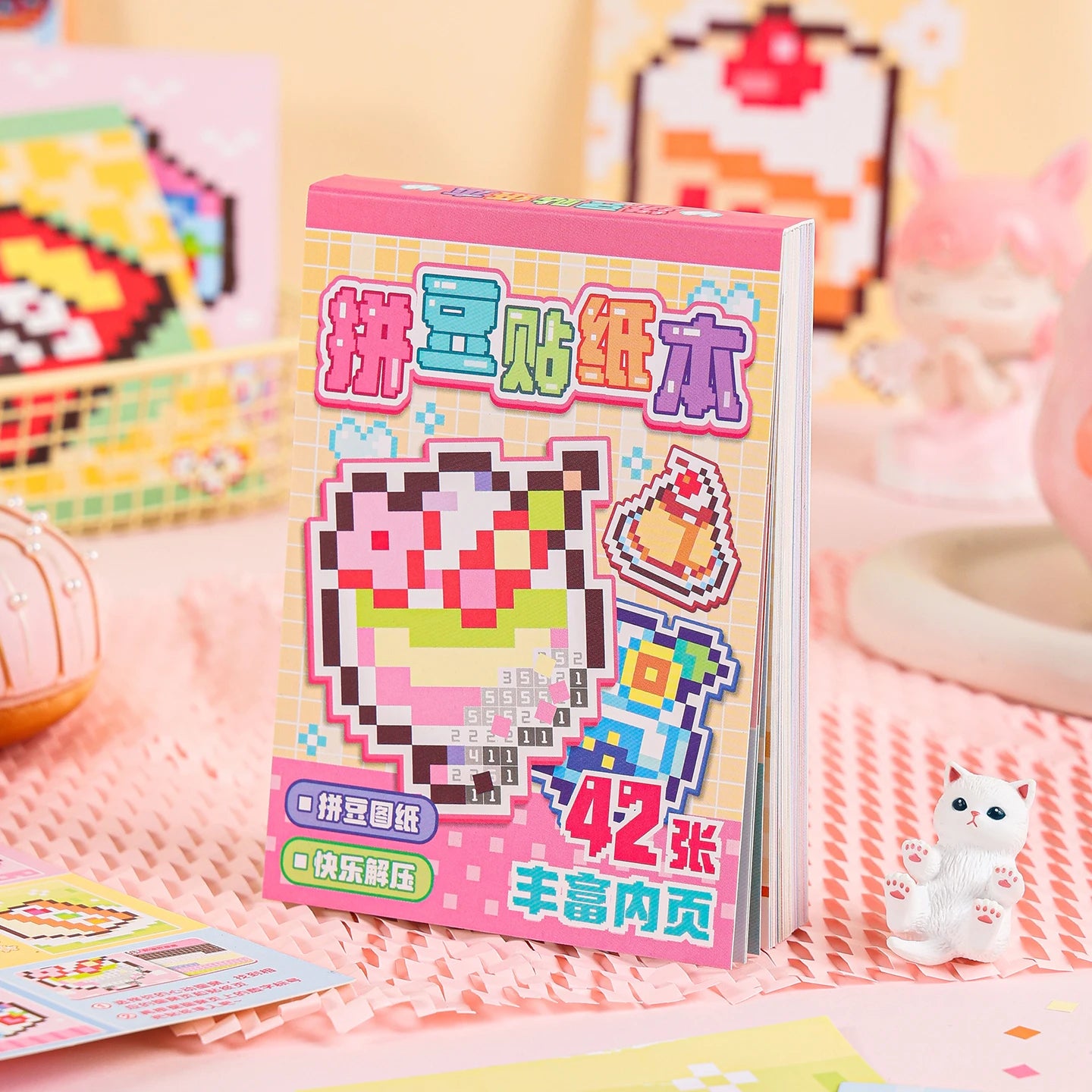 Adorable Cartoon Mini Bean Die Cut Stickers Book - 42 Pcs Handmade Decorative Scrapbooking Stickers Japanese Stationery Supplies Qme A