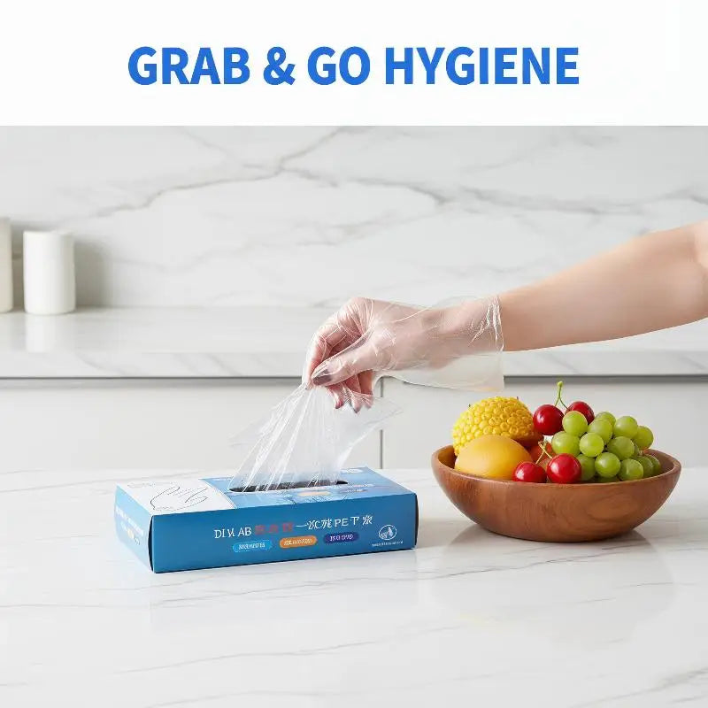 Clear Disposable Gloves Transparent Plastic Latex Food Prep Safe Qme