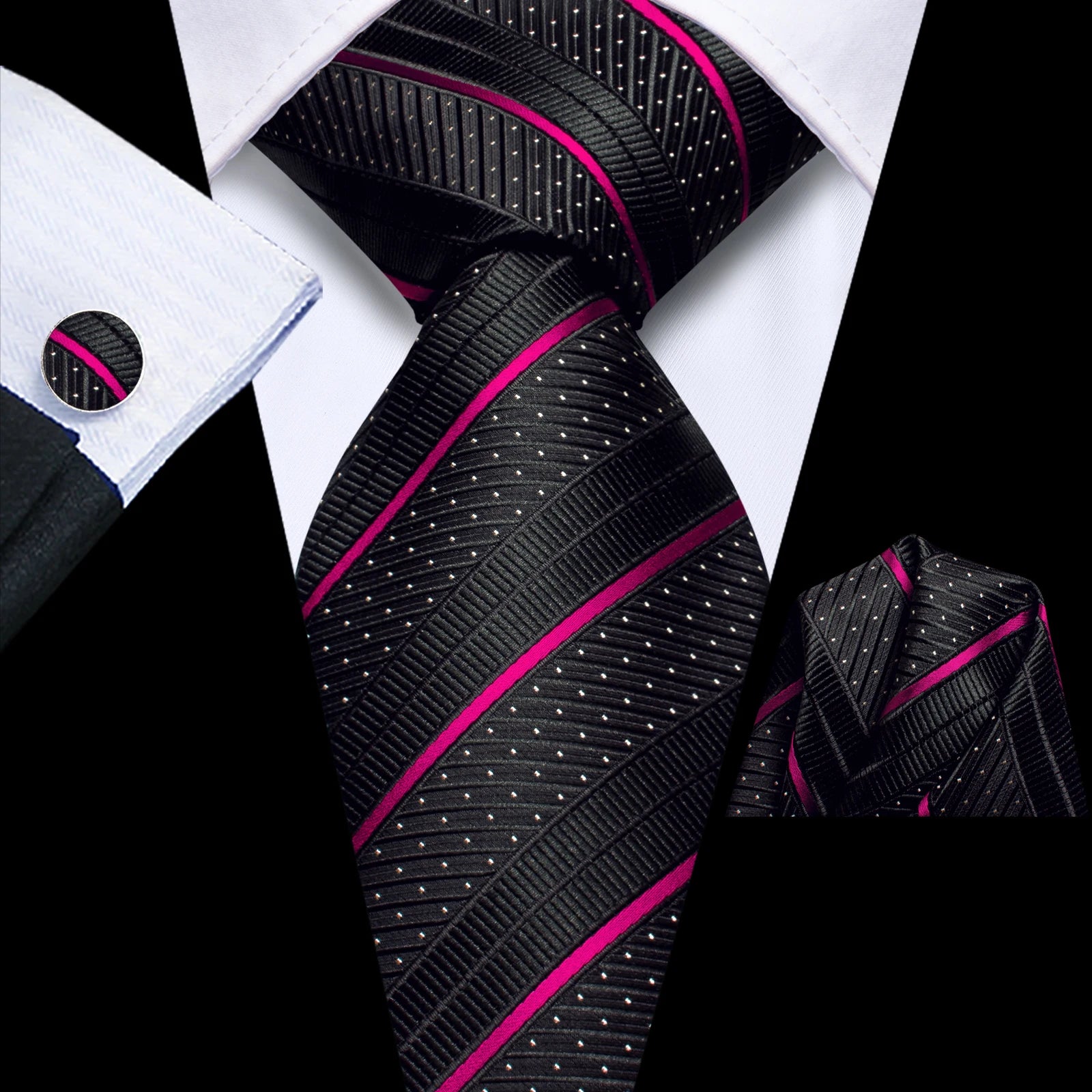 Hi-tie Striped Rose Blue Pink Business Mens Tie Jacquard Necktie Qme N-3957