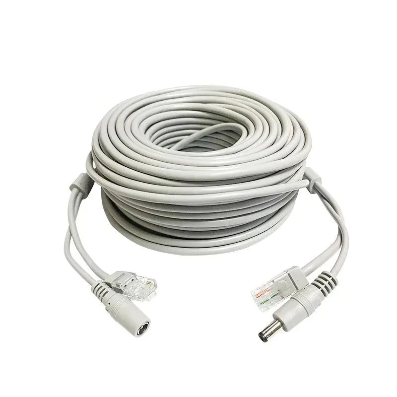 PoE + DC Power Extension Cable 10M Cat5e CCA for IP Camera CCTV NVR System Outdoor Power Supply Cord Wire Plug Qme 10M