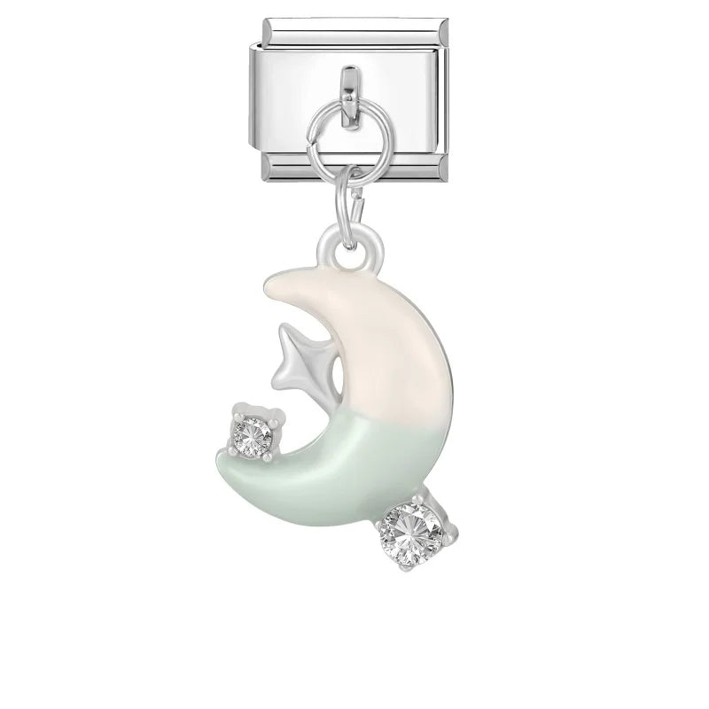 2026 Colorful Zircon Crystal Pendant Italian Charm Link Fit Stainless