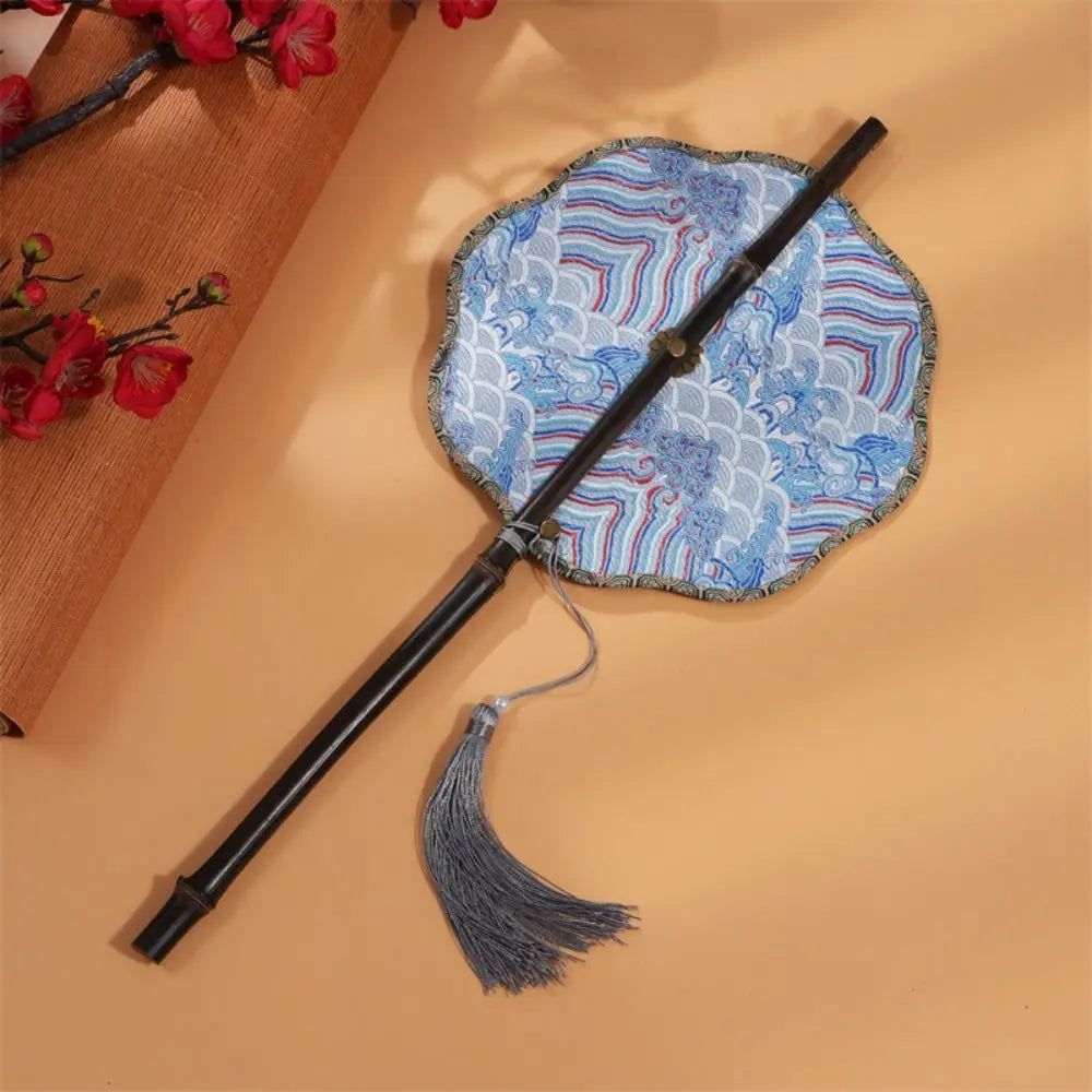 Classical Ancient Style Chinese Bamboo Waist Fan Rollable Foldable Long Handle Fan with Tassel Decorative Group Fan Gifts Qme style P