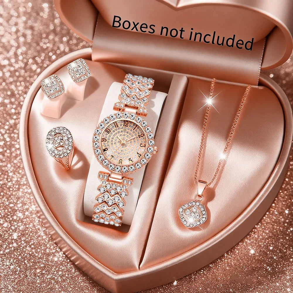 2026 Fashion Roman pattern diamond inlaid women's watch quartz watch bracelet women's watch set Qme