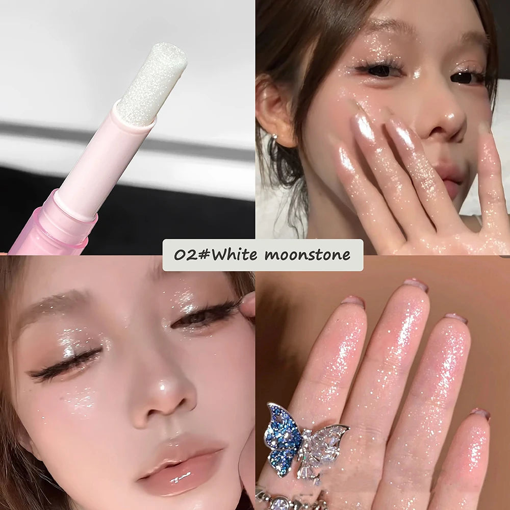 Blue Diamond Jelly Eyeshadow Stick Aurora Glitter Pink Purple Moonlight Highlighter Stick Brighten & Contour Makeup Illuminator Qme 02 2.2g
