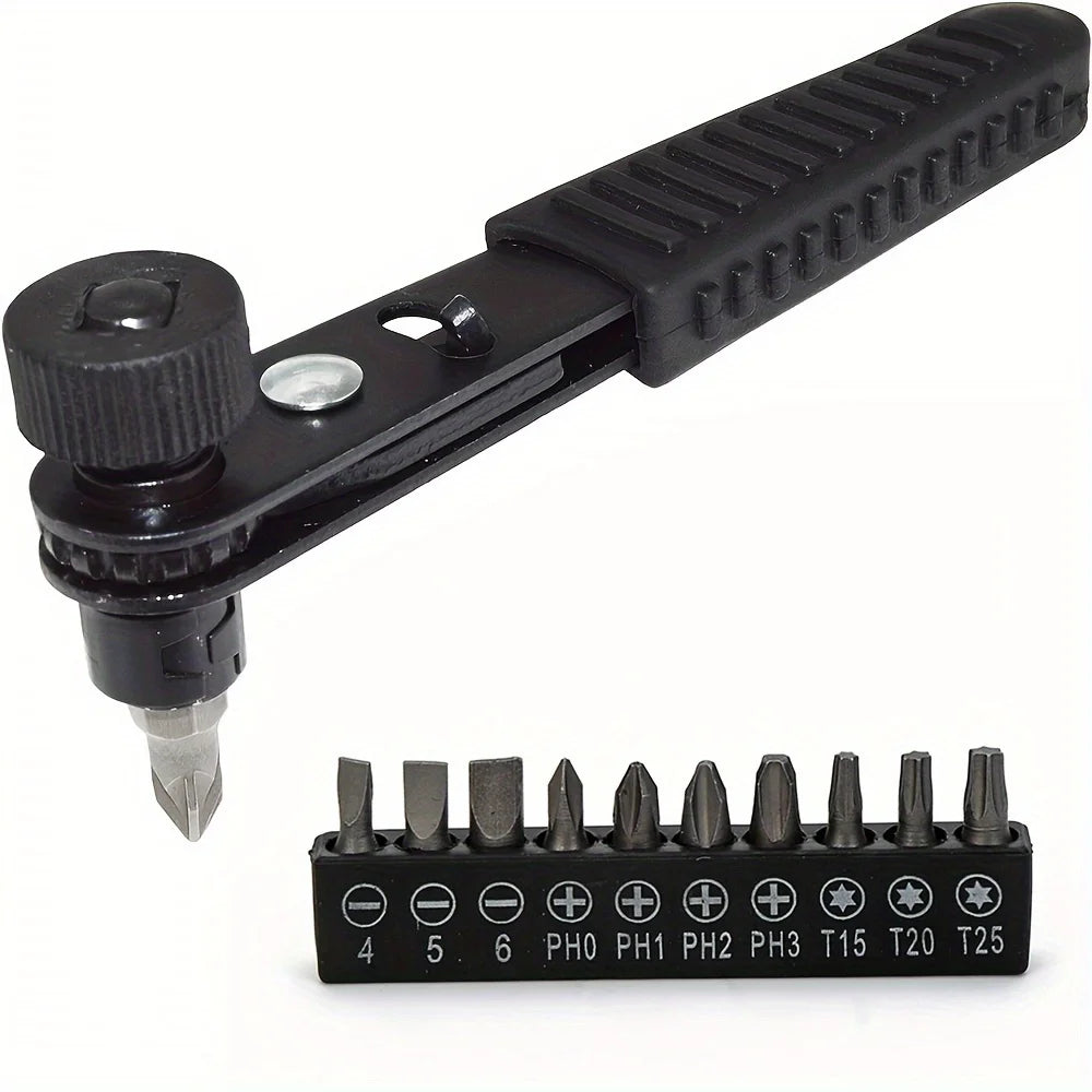 90 Degree Right Angle Ratchet Screwdriver Set, 10pcs Bits for Tight Space Repair Qme Default Title