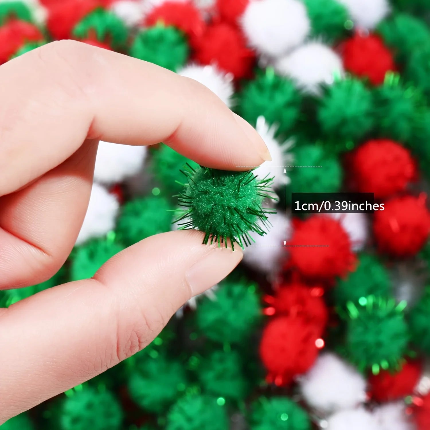 100/200 glitter fur balls, colorful 0.39inch sequined plush white, green and red decorative balls, suitable for handmade, holida Qme
