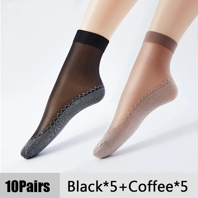 1 10 Pairs Women Socks Soft Woman Summer Ultrathin Breathable Sock Qme Black Coffee-10Pairs One Size