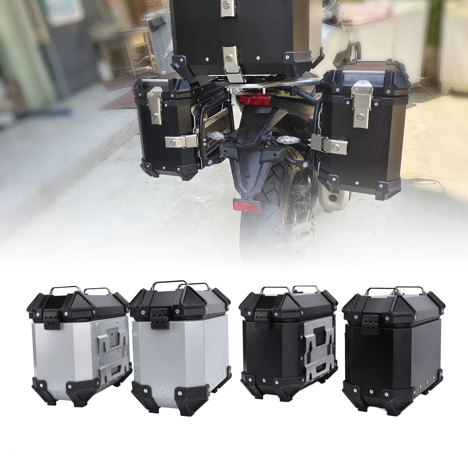 18L Motorcycle Side Case Aluminium Alloy Motorbike Hard Side Saddlebag Box with Safety Lock and Handle for Helmet Luggage Qme
