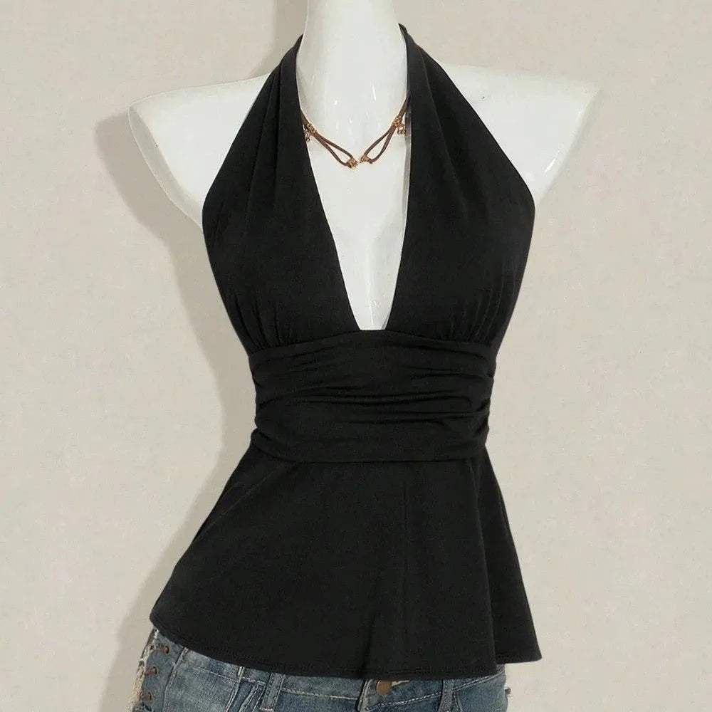 Fashion Sleeveless Women Crop Pleated Y2k Lace-up Dots Camisole Beach Qme