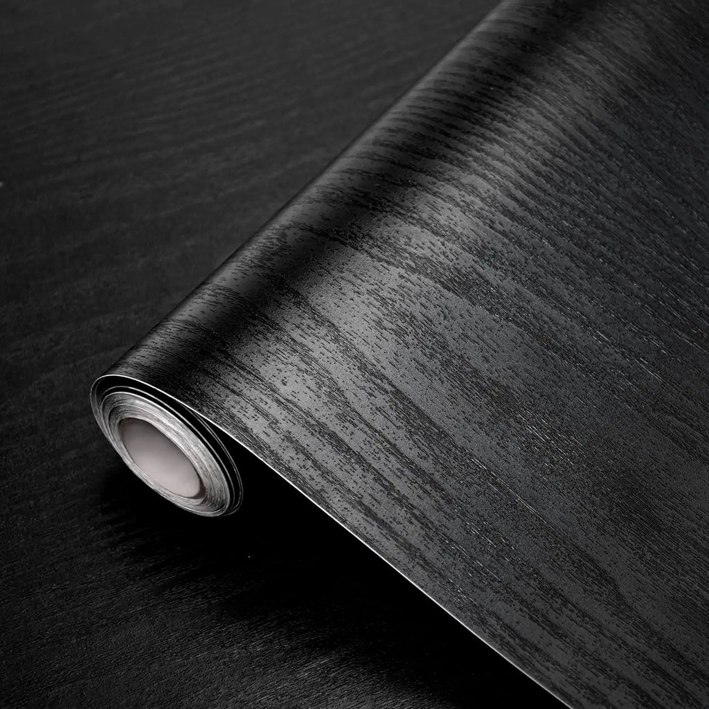 Black Wood Wallpaper Self-adhesive Film Kitchen Cabinets Countertops Qme