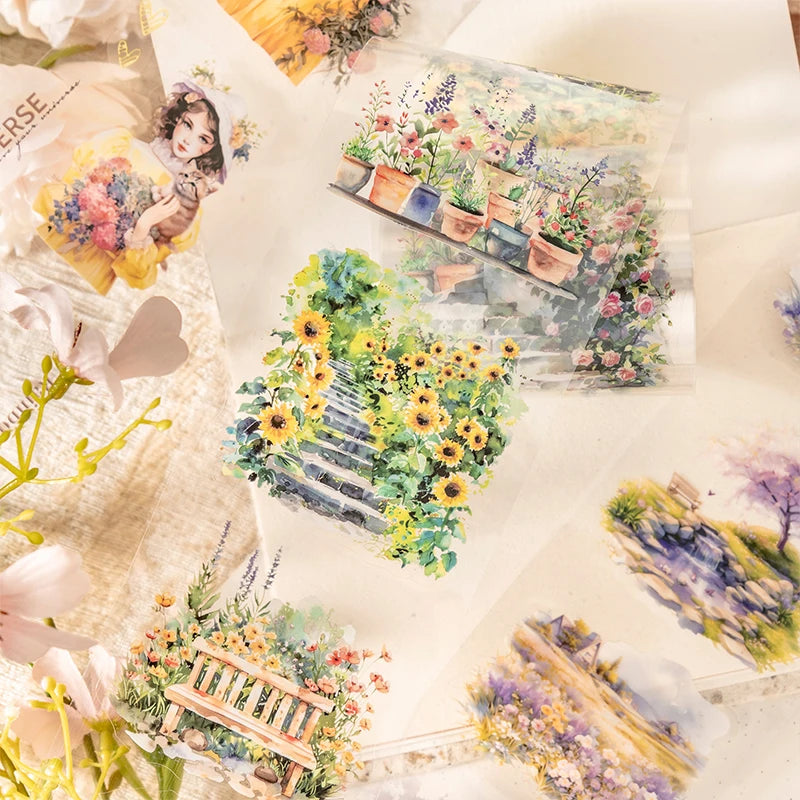 2 Rolls / Bag Pastoral Style Washi Tape Set Landscape decorative collage materials for junk journals, must-have for DIY craft Qme