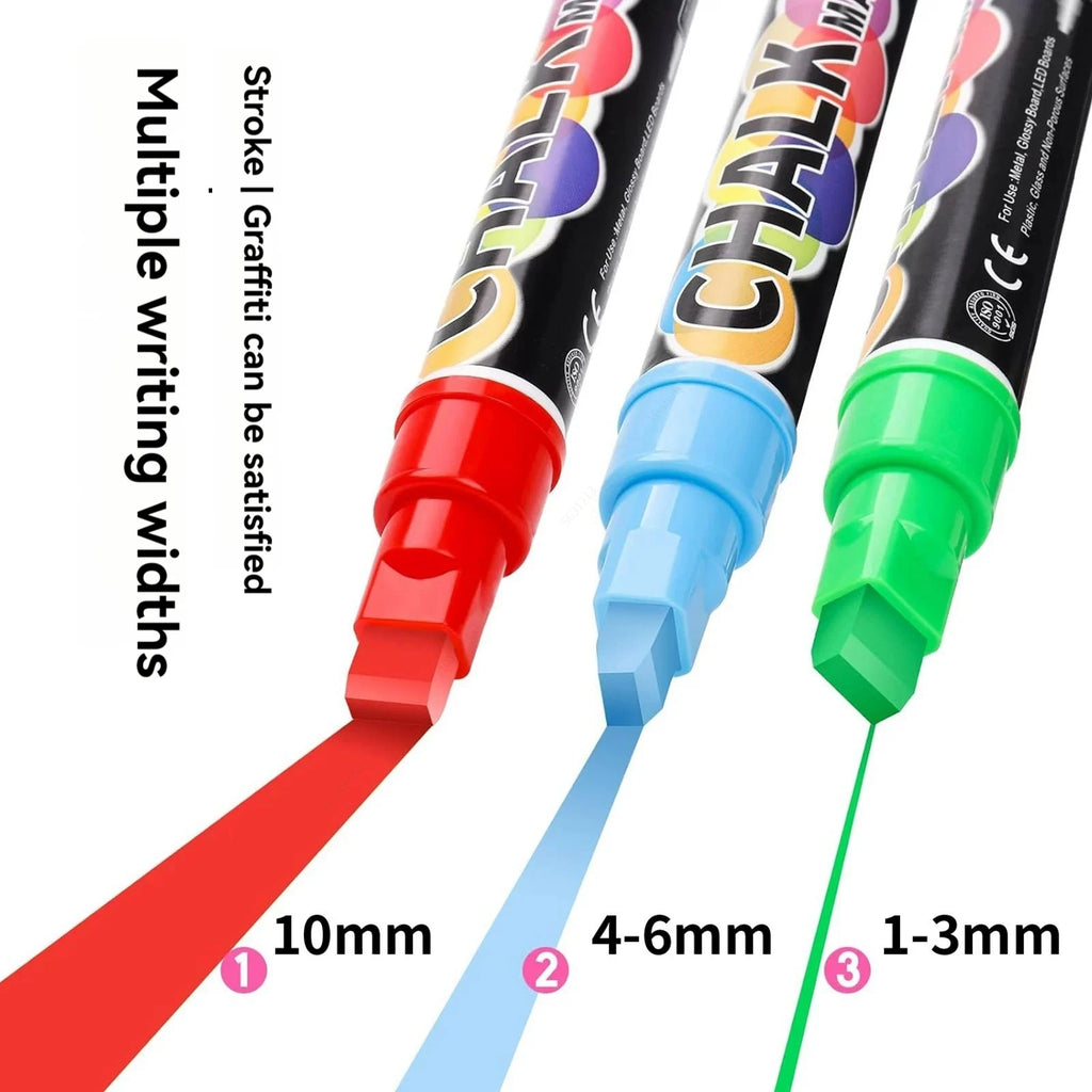 Liquid Erasable Chalk Markers Pens 8 Colors 10mm/15mm Washable & Wet Erase Neon Art Makers for Blackboard Chalkboard Signs Pen Qme