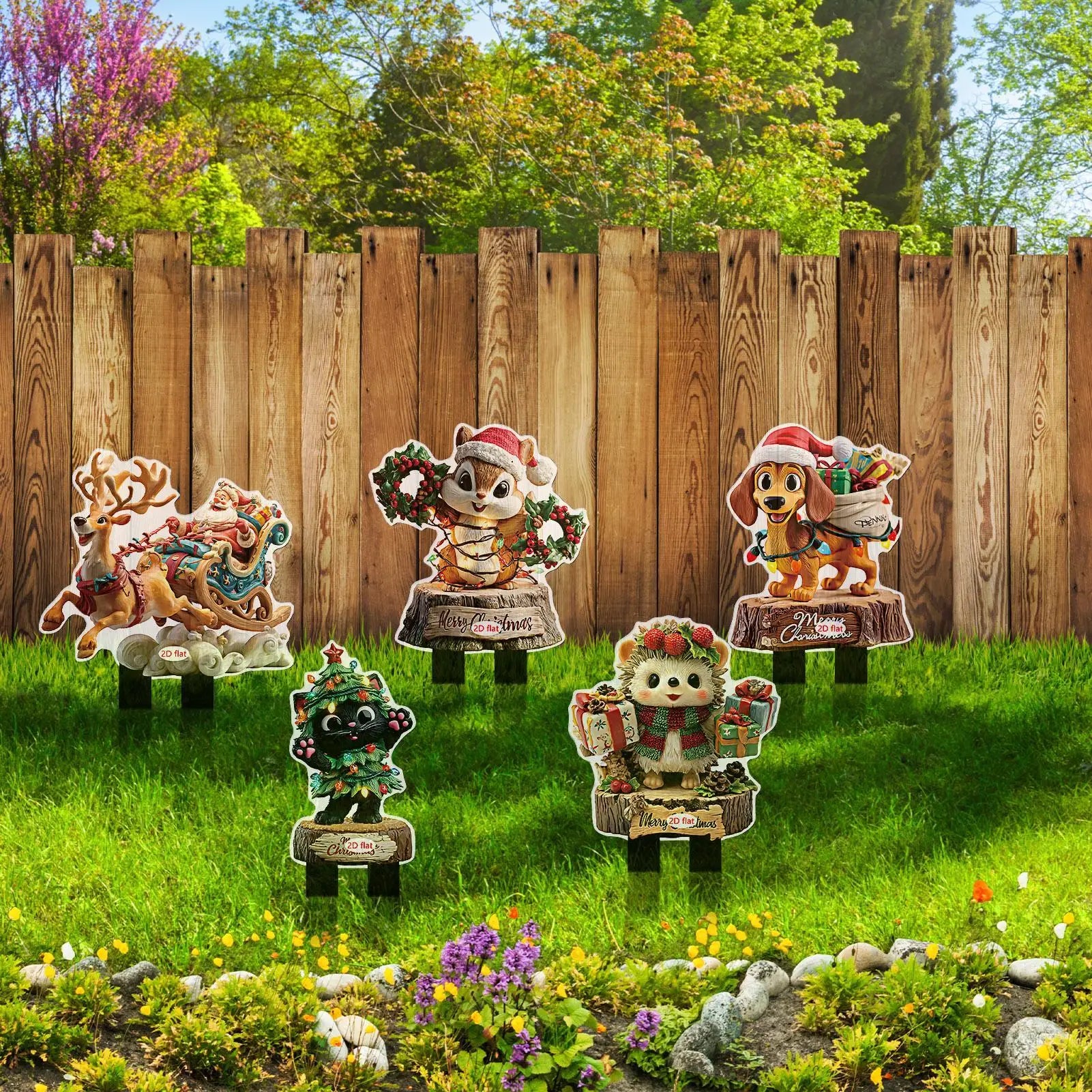 Christmas Yard Stake Decoration Decorative Garden Stakes Decor 2D Qme
