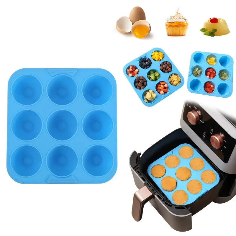 Muffin Cupcake Silicone Mold Square 9 Holes Cupcakes Non Stick Soap Qme Blue
