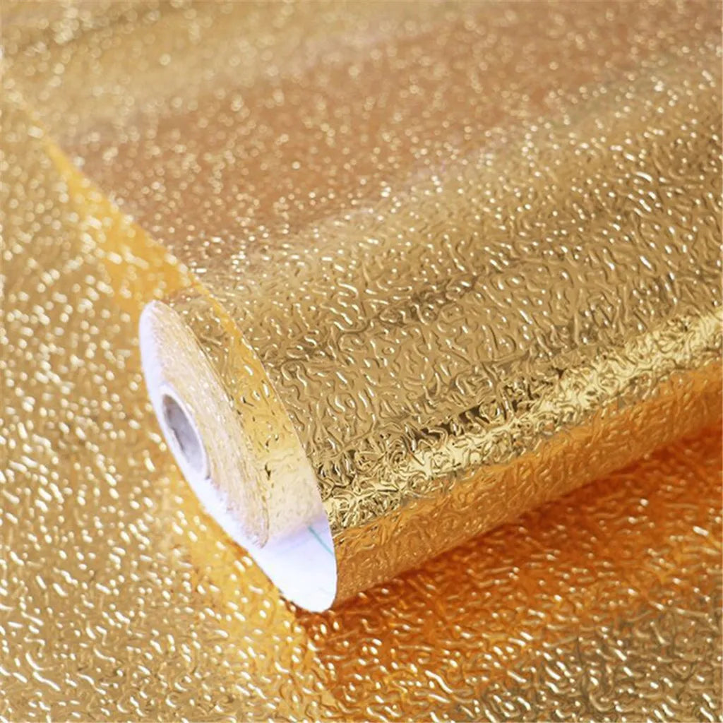 DIY Waterproof Oil Proof Aluminum Foil Self Adhesive Wall Sticker Gold Shiny High Aesthetic Utility Kitchen Stickers Qme Gold
