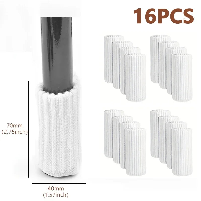 16PCS Knitted Chair Leg Silent Protection Cover Door Handle Wear Resistant Anti Slip Floor Scratch Protection Furniture Foot Mat Qme White-16pcs
